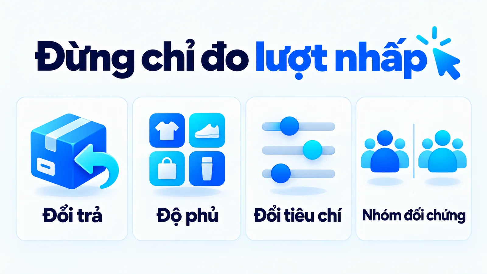 Đọc cùng nhau các chỉ số đổi trả, độ phủ, đổi tiêu chí và nhóm đối chứng; lượt nhấp chưa đủ.