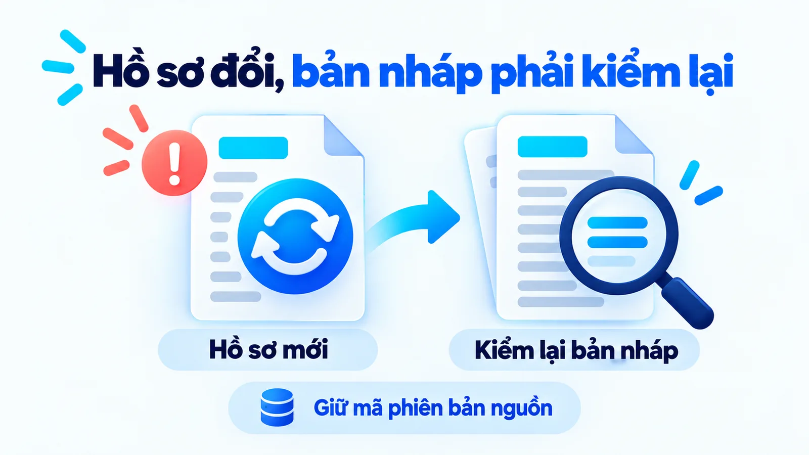 Khi hồ sơ đổi, bản nháp cần kiểm lại và giữ mã phiên bản nguồn.