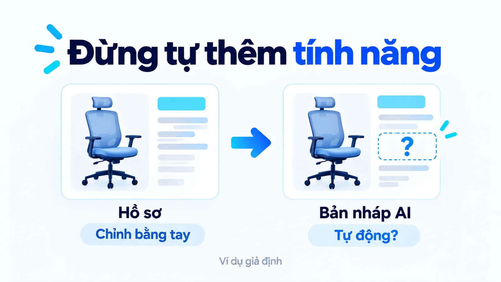 Ví dụ giả định về ghế: hồ sơ ghi chỉnh bằng tay, bản nháp tự thêm khả năng tự động chưa xác minh.