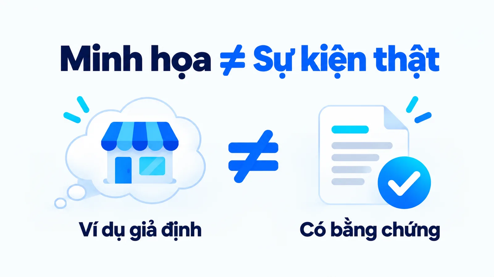 Phân biệt ví dụ giả định với sự kiện thật có bằng chứng.
