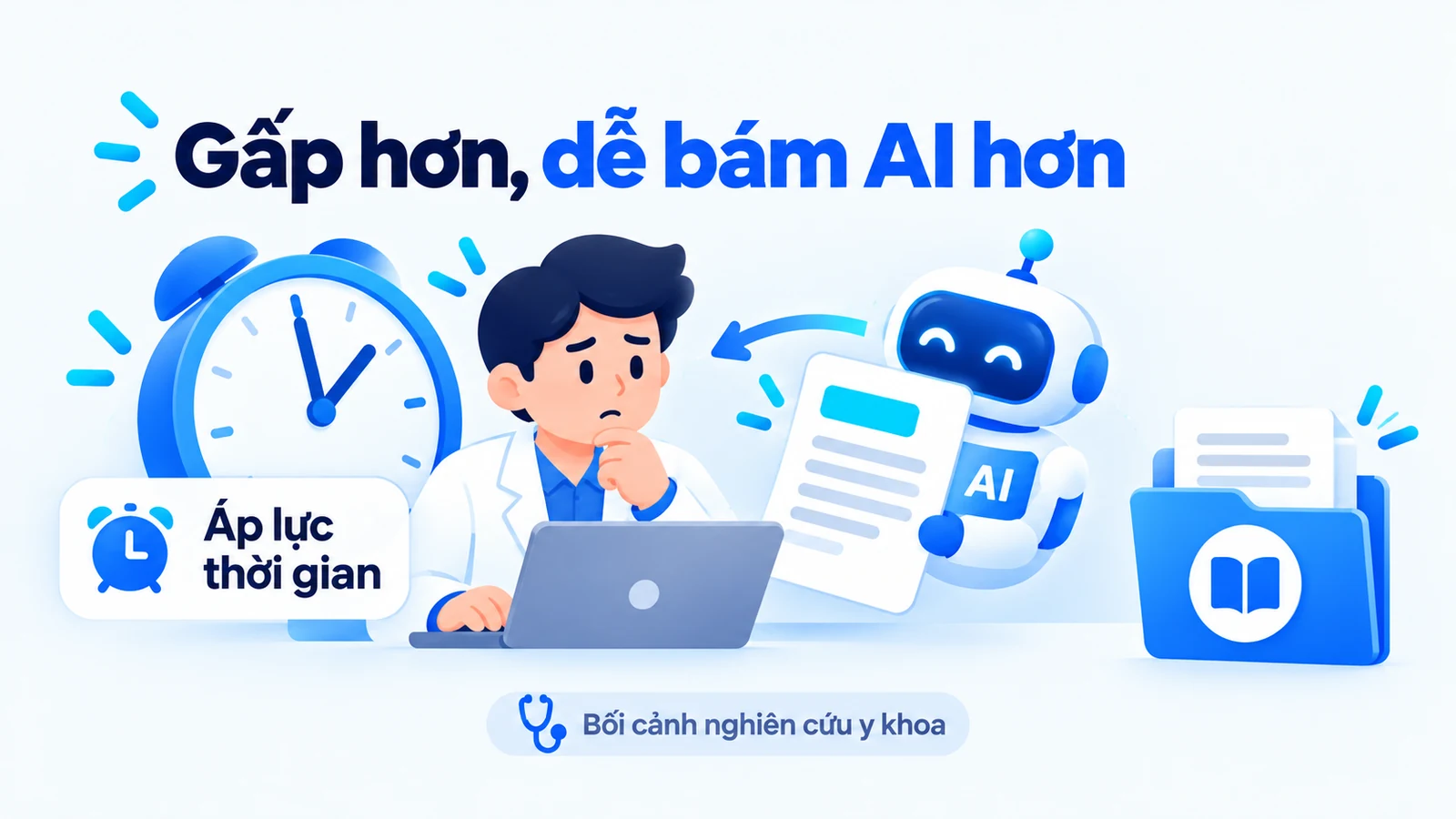 Áp lực thời gian có thể làm người kiểm bám gợi ý AI hơn; minh họa trong bối cảnh nghiên cứu y khoa.